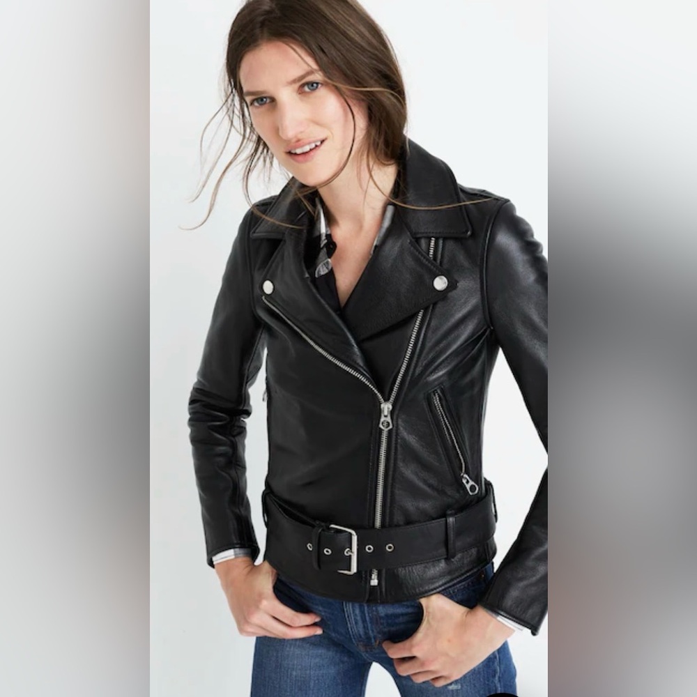 Madewell The Ultimate Leather Motorcycle Jacket in True Black Size L